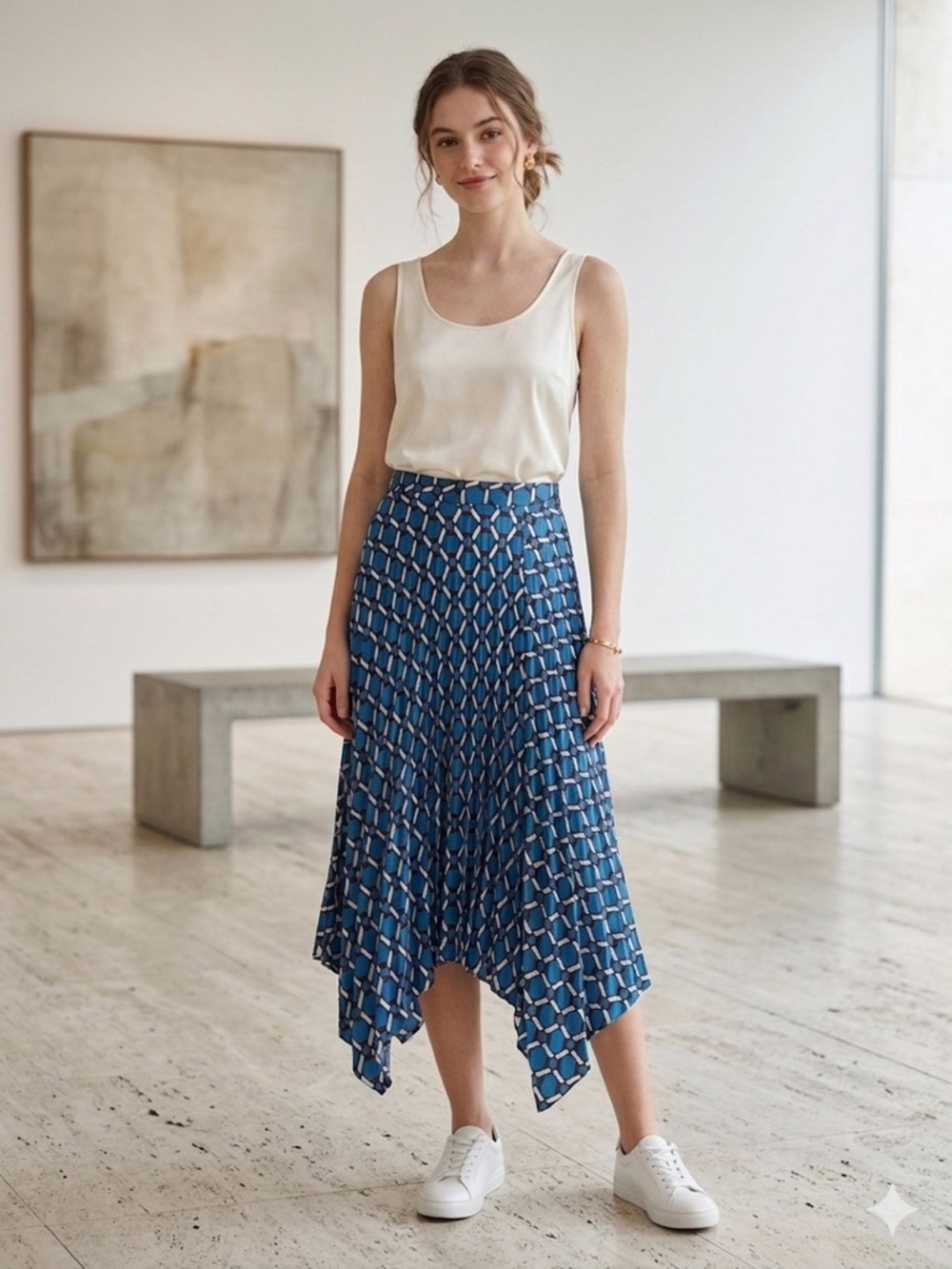 Zara Blue Geometric Asymmetrical Handkerchief Skirt